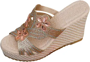 European And Plus Size Rhinestone High Heel Wedge Slippers Women's Flatform Thick Soled Flip Shoes Women Sandals Fashion