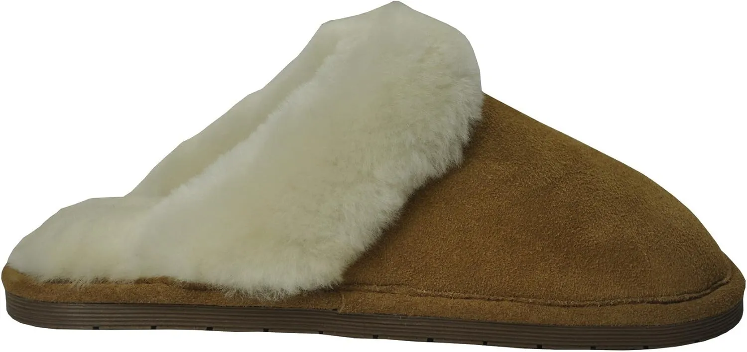 Eurow Sheepskin Women's Hardsole Scuff Slipper - Chestnut/White