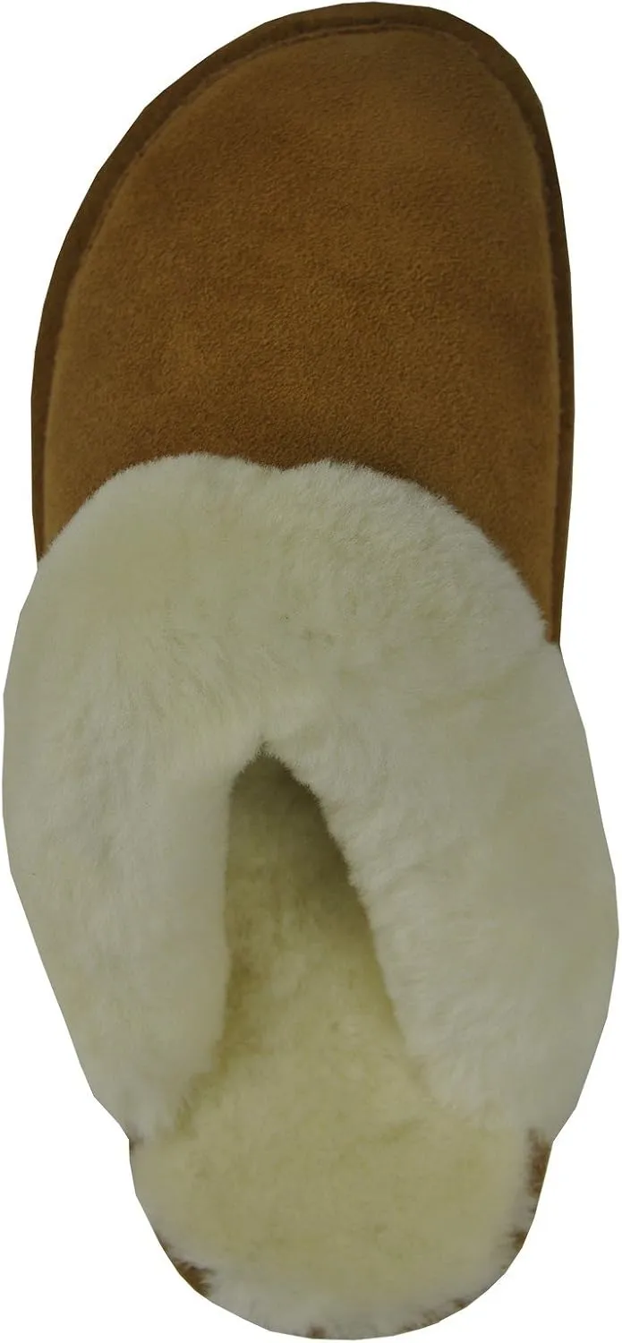 Eurow Sheepskin Women's Hardsole Scuff Slipper - Chestnut/White