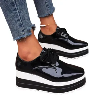 Fashion Platform Sneakers For Women Girls Casual Vintage Lace Up Chunky High Heels Low Top Slip On Flats Walking Shoes British Style Dress Oxfords Slip-On Loafers Fall Dressy Shoes