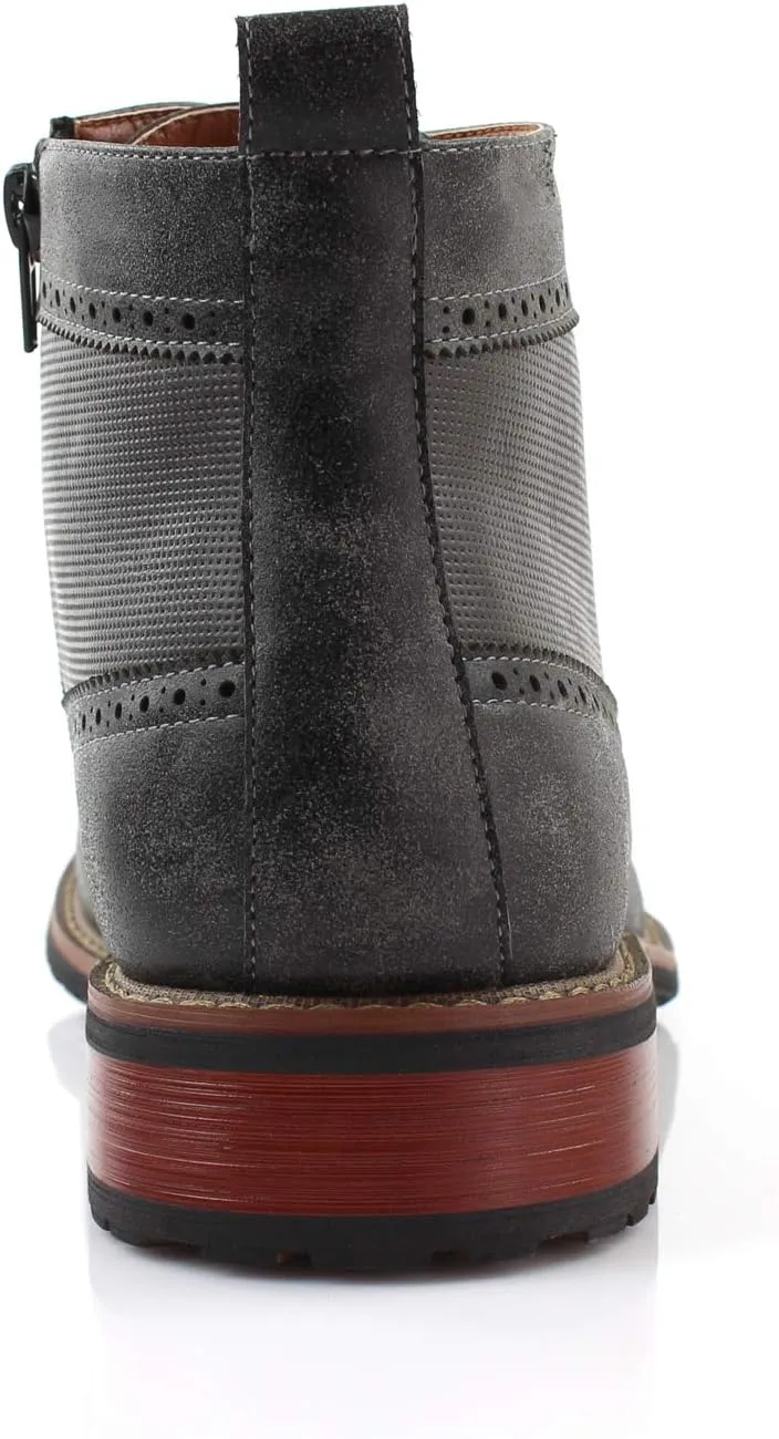 Ferro Aldo Gideon MFA806087 Men's Wing-Tip Plaid Dress Boots