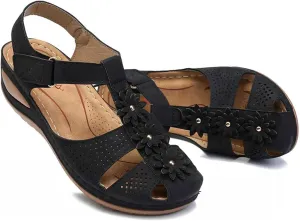 FFMA Women's Comfy Wedge Sandals Summer Closed Toe Sandals 2023 Platform Sandals Comfort Flat Loafers Strappy Vintage Peep Toe Suede Flats Sandal Shoes