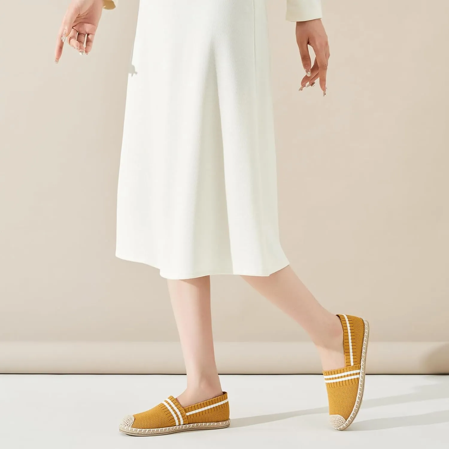 FINIWOR Espadrilles for Women Black Flat Shoes Women White Ballet Loafers Breathable Soft Casual Walking Slip On Shoes Women