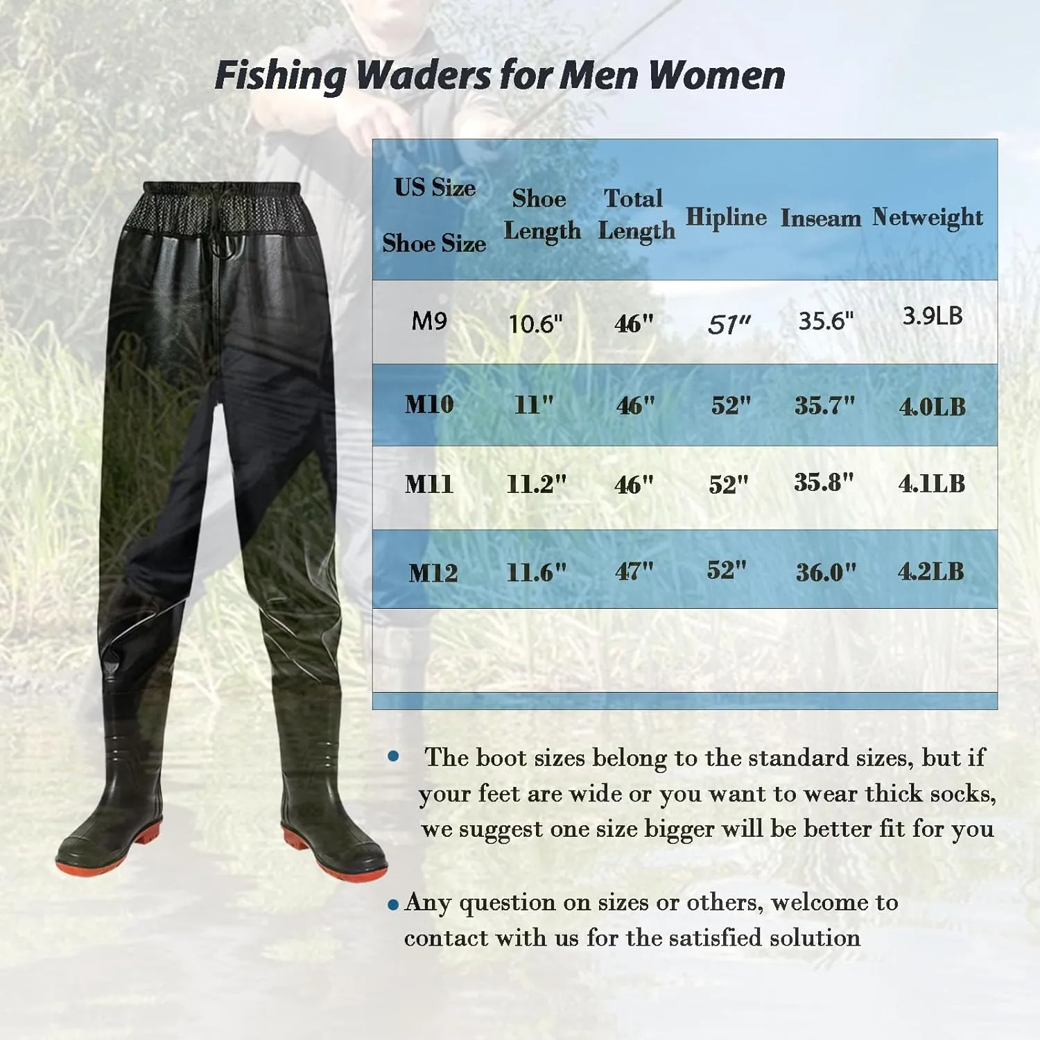Fishing Waders for Men Women, Breathable Waist Wader Pants Fishing Waders with Boots, Waterproof Bootfoot Waders