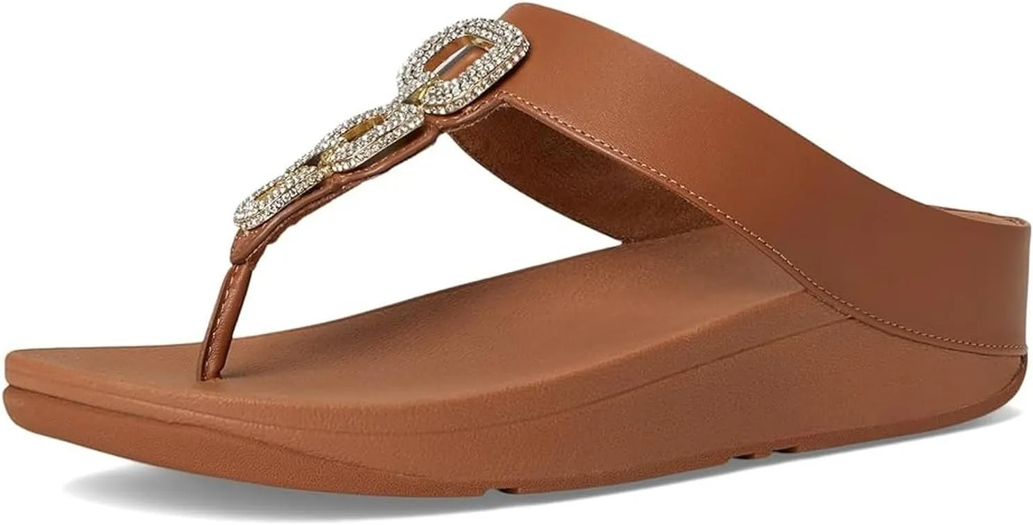 FitFlop Women's Fino Crystal-Chain Leather Toe-Post Sandals Wedge