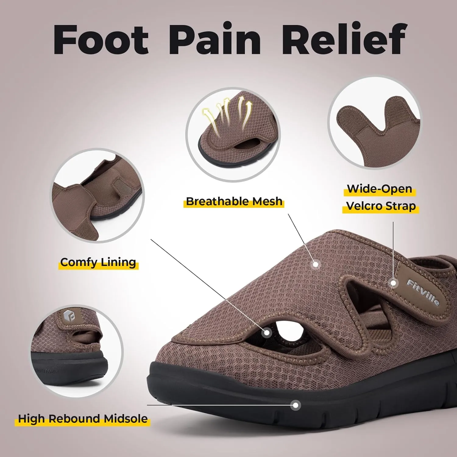 FitVille Diabetic Sandals for Men Extra Wide Diabetic Shoes for Swollen Feet Walking Sandals for Elderly Foot Pain Relief for Plantar Fasciitis