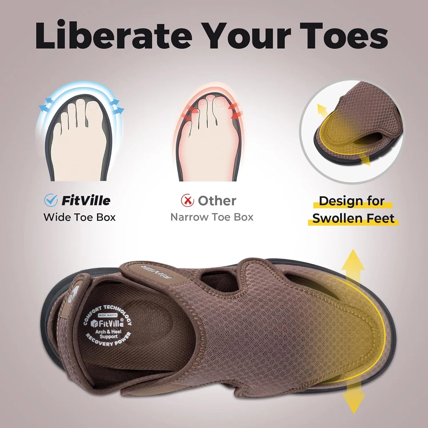 FitVille Diabetic Sandals for Men Extra Wide Diabetic Shoes for Swollen Feet Walking Sandals for Elderly Foot Pain Relief for Plantar Fasciitis