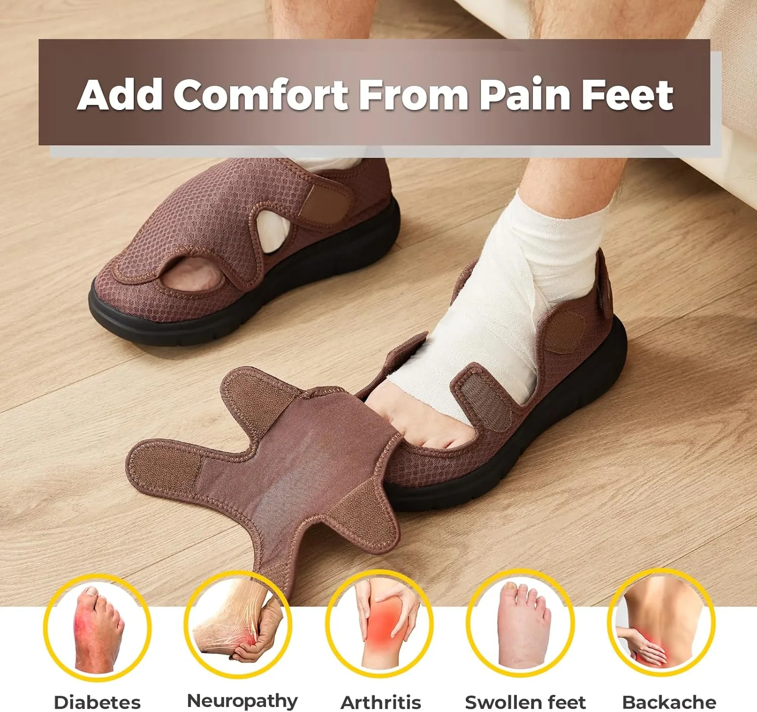 FitVille Diabetic Sandals for Men Extra Wide Diabetic Shoes for Swollen Feet Walking Sandals for Elderly Foot Pain Relief for Plantar Fasciitis