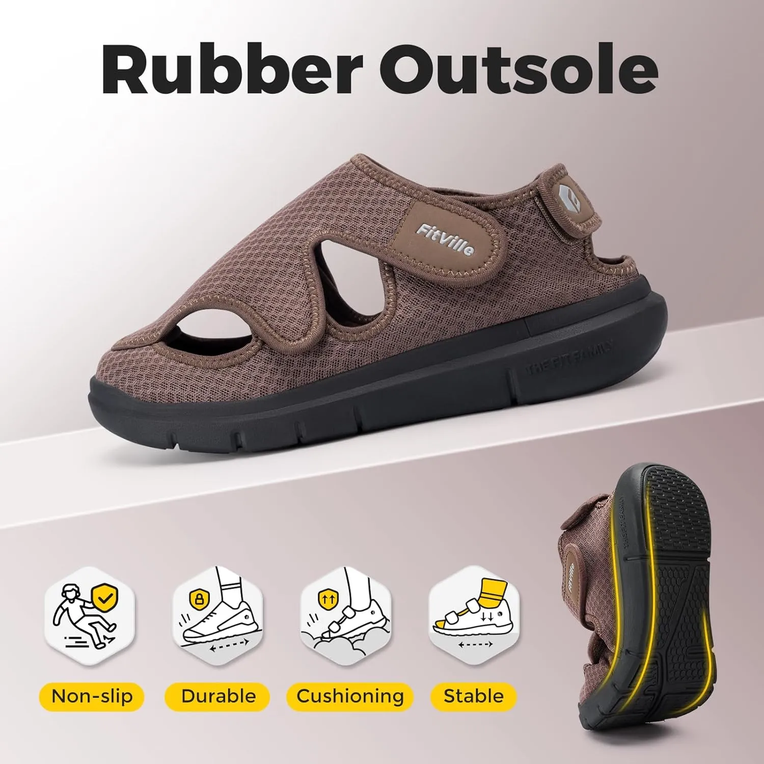 FitVille Diabetic Sandals for Men Extra Wide Diabetic Shoes for Swollen Feet Walking Sandals for Elderly Foot Pain Relief for Plantar Fasciitis
