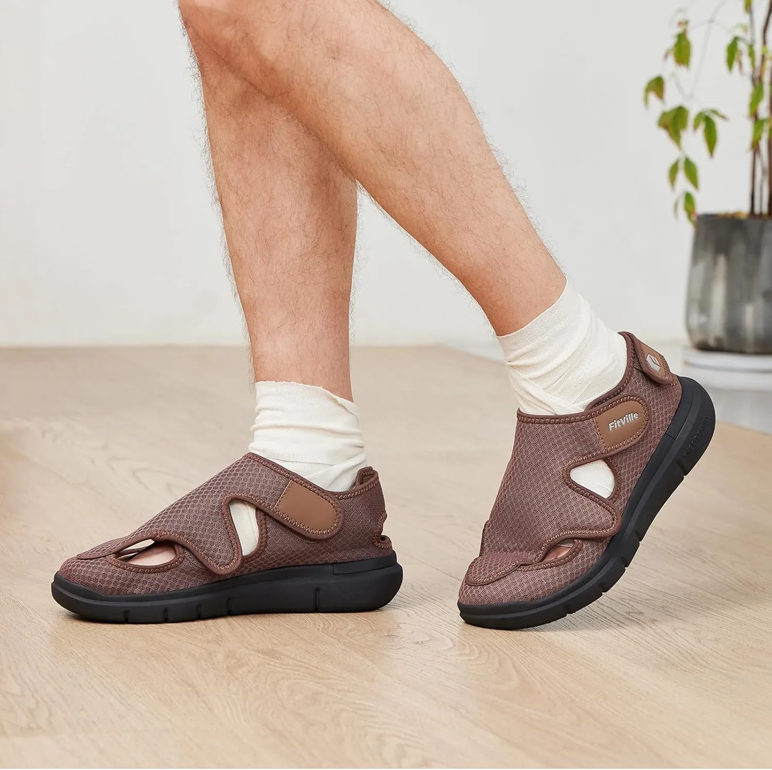 FitVille Diabetic Sandals for Men Extra Wide Diabetic Shoes for Swollen Feet Walking Sandals for Elderly Foot Pain Relief for Plantar Fasciitis