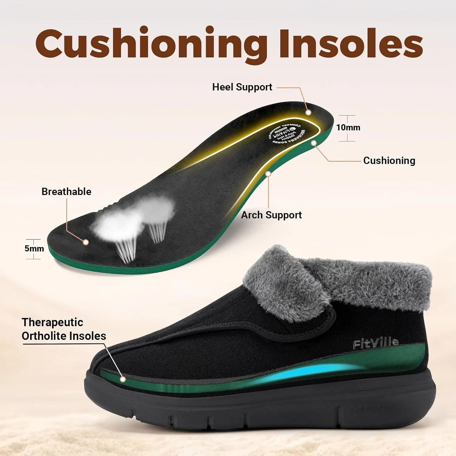 FitVille Diabetic Shoes for Women Wide Width, Warm Adjustable Boots Swollen Feet Shoes for Elderly Foot Pain Relief Plantar Fasciitis Neuropathy