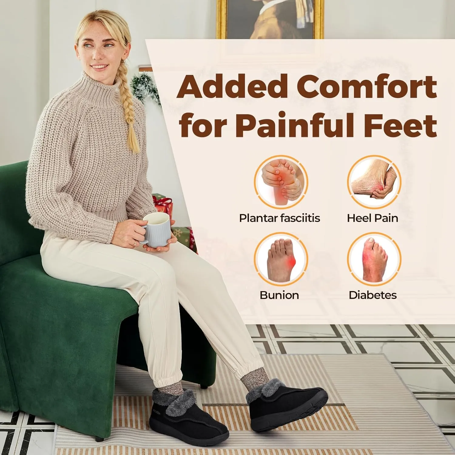 FitVille Diabetic Shoes for Women Wide Width, Warm Adjustable Boots Swollen Feet Shoes for Elderly Foot Pain Relief Plantar Fasciitis Neuropathy