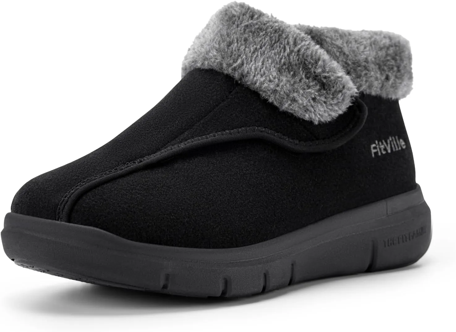 FitVille Diabetic Shoes for Women Wide Width, Warm Adjustable Boots Swollen Feet Shoes for Elderly Foot Pain Relief Plantar Fasciitis Neuropathy