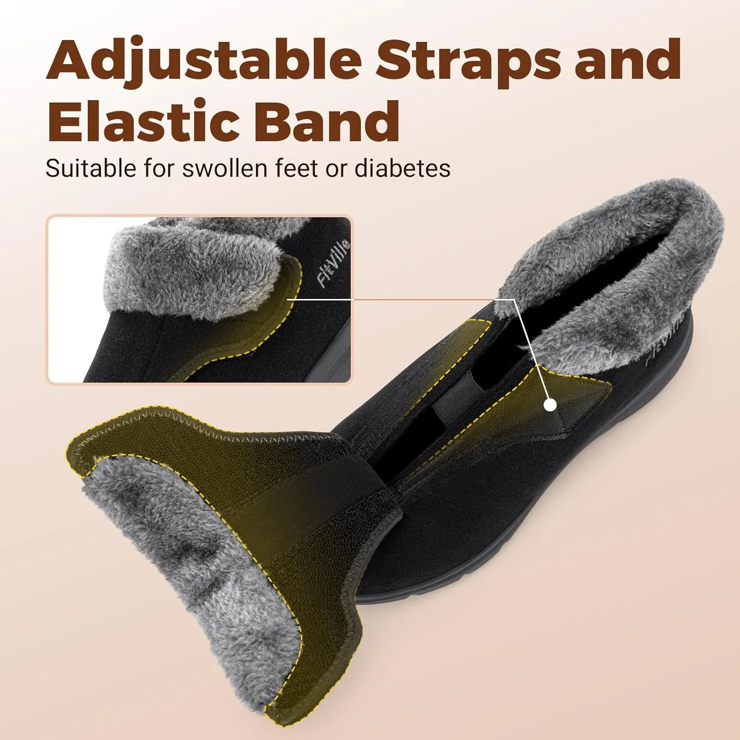 FitVille Diabetic Shoes for Women Wide Width, Warm Adjustable Boots Swollen Feet Shoes for Elderly Foot Pain Relief Plantar Fasciitis Neuropathy