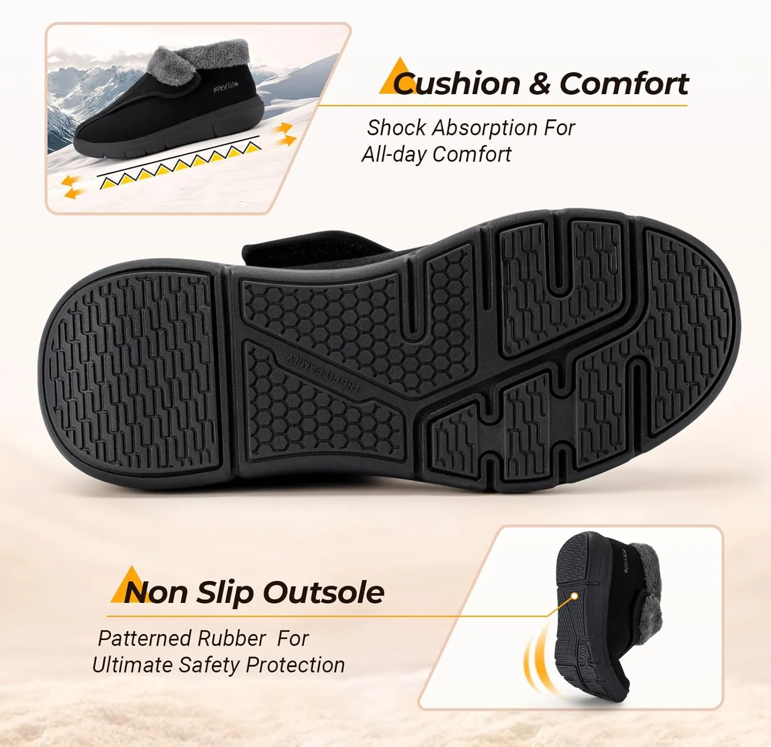 FitVille Diabetic Shoes for Women Wide Width, Warm Adjustable Boots Swollen Feet Shoes for Elderly Foot Pain Relief Plantar Fasciitis Neuropathy