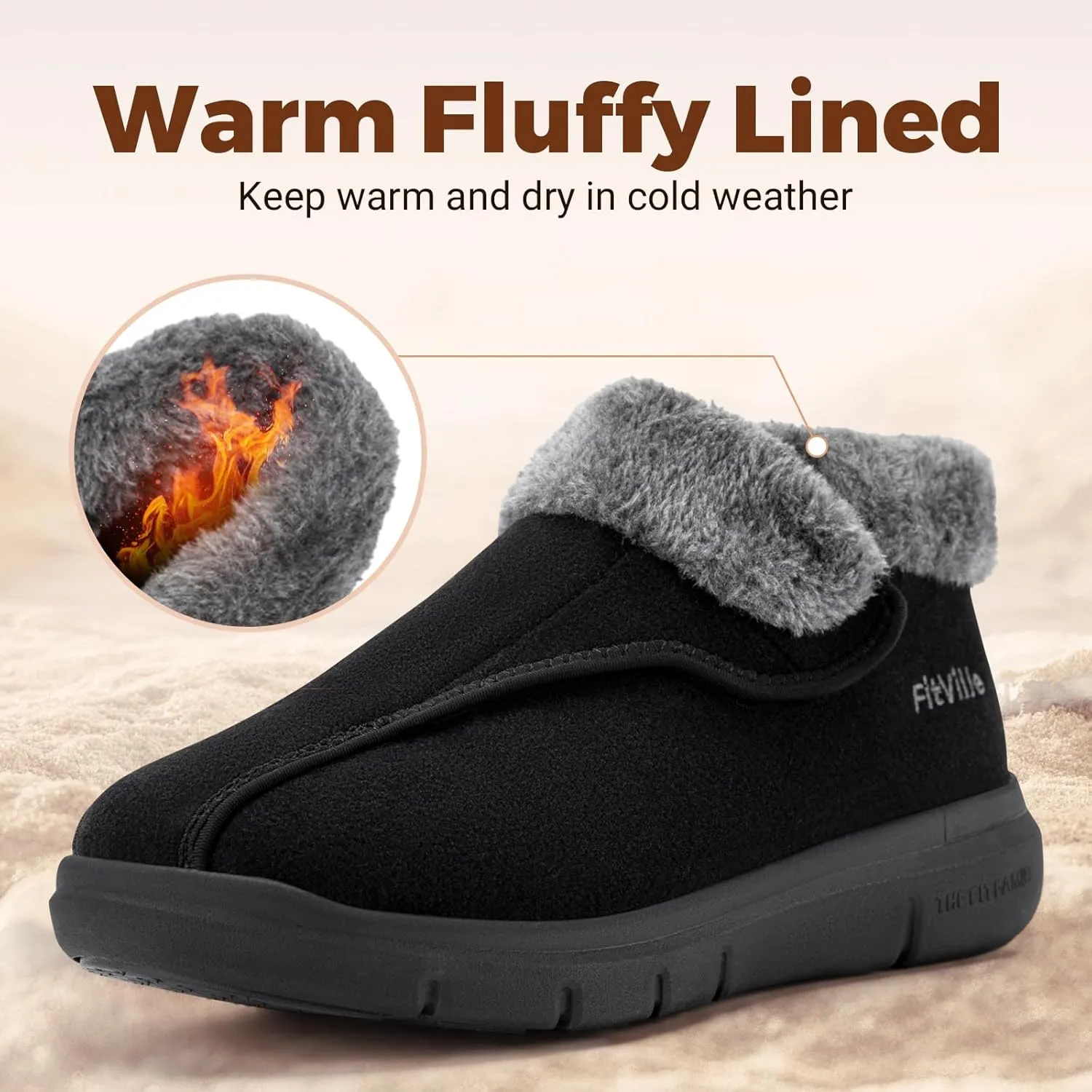 FitVille Diabetic Shoes for Women Wide Width, Warm Adjustable Boots Swollen Feet Shoes for Elderly Foot Pain Relief Plantar Fasciitis Neuropathy