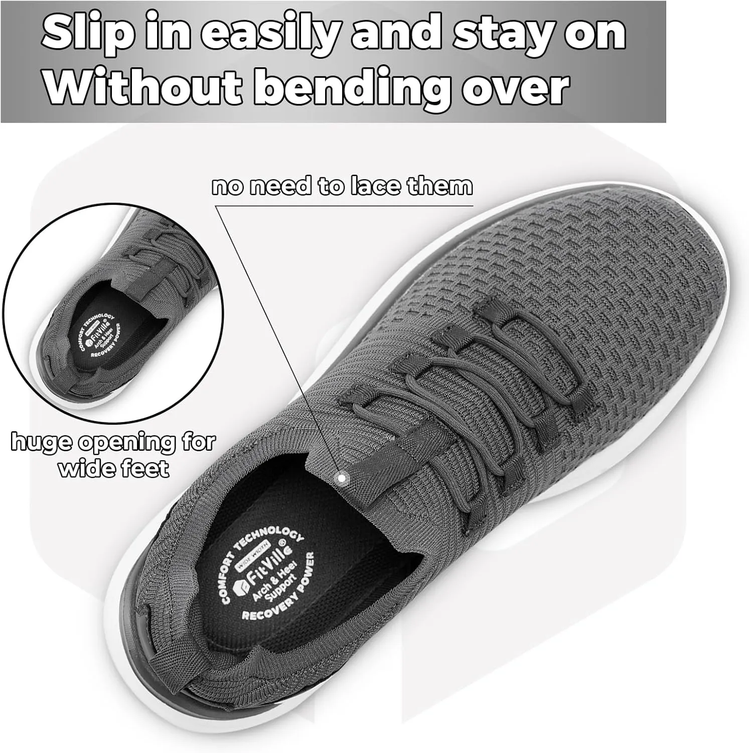 FitVille Extra Wide Slip on Shoes for Men, Lightweight and Breathable Mens Wide Slip on Shoes Max Cushioning
