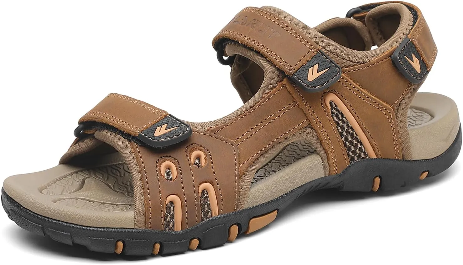 FLARUT Men's Athletic Sandals Sport Outdoor Hiking Sandals Open Toe Leather Walking Sandals Beach Water Shoes