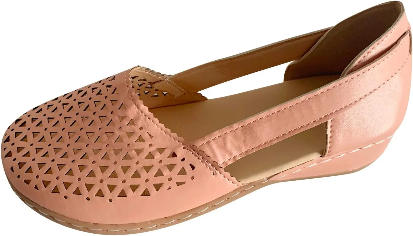 Flats Sandals for Women Bohemian Casual Sandals Summer with Arch Support Breathable Hollow Slide Shoes