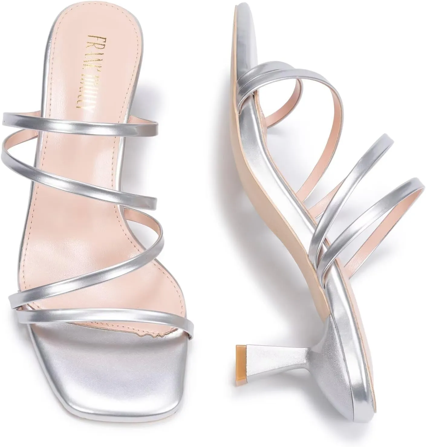 Frank Mully Women's Strappy Heels Comfortable Kitten-Heels Sandals Square Open Toe Cute Wedding Party Evening Prom Dress Pump Sandals Shoes
