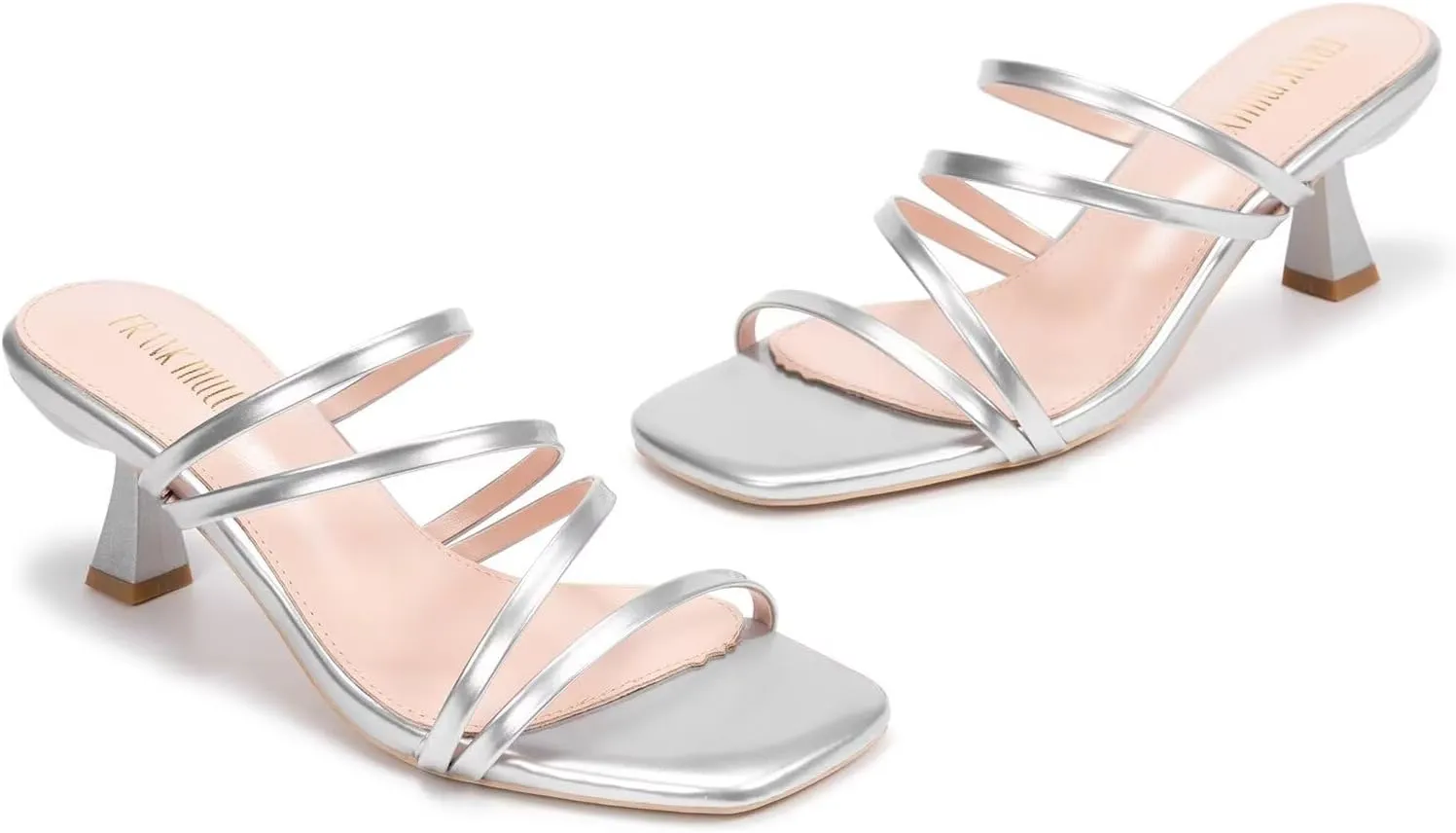 Frank Mully Women's Strappy Heels Comfortable Kitten-Heels Sandals Square Open Toe Cute Wedding Party Evening Prom Dress Pump Sandals Shoes