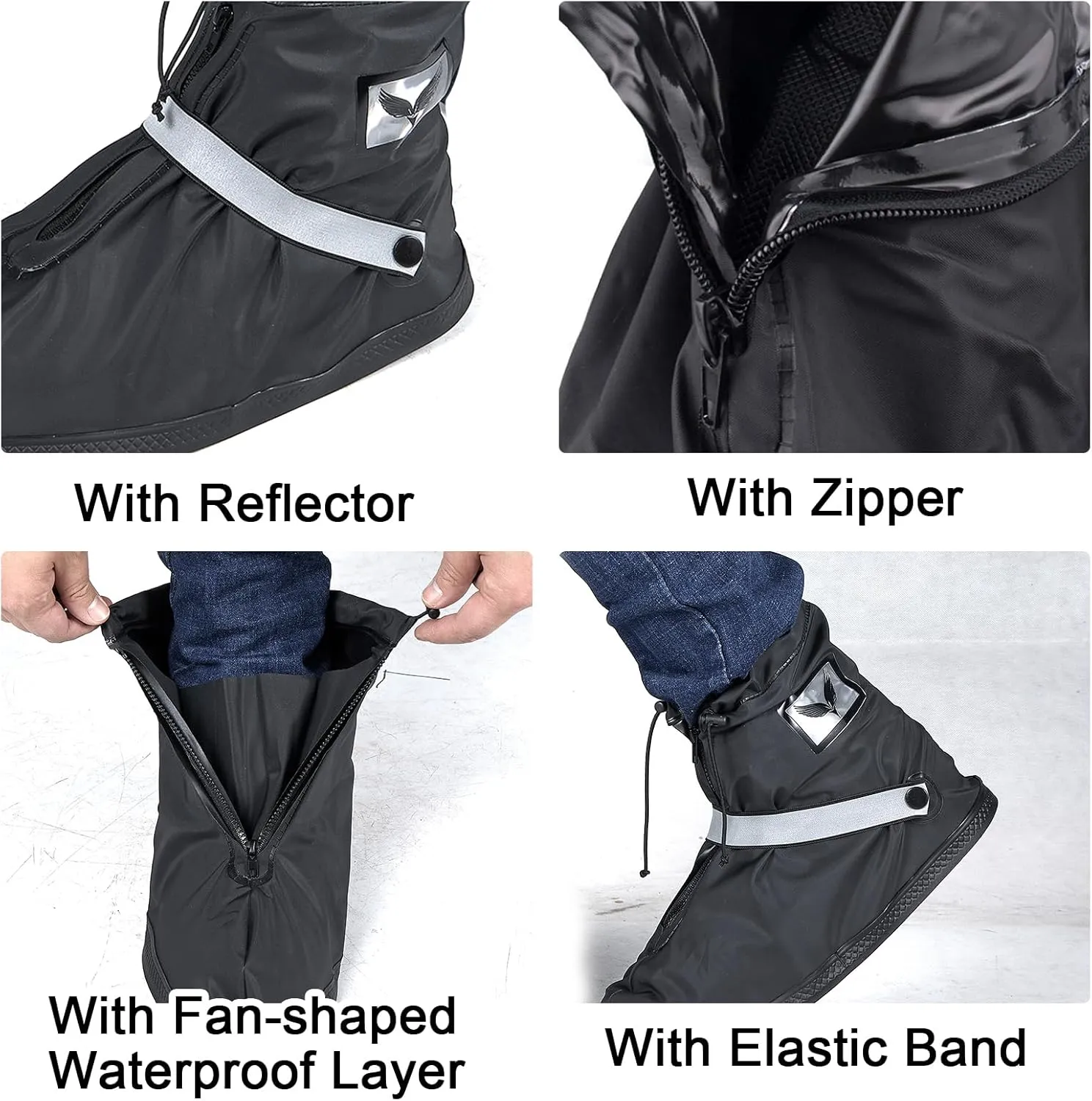 GARGOYLE BELLS Waterproof Rain Cover Boot Non-Slip Shoe Covers with Zipper and Reflector Heavy Duty Reusable Rain Boots for Men Women