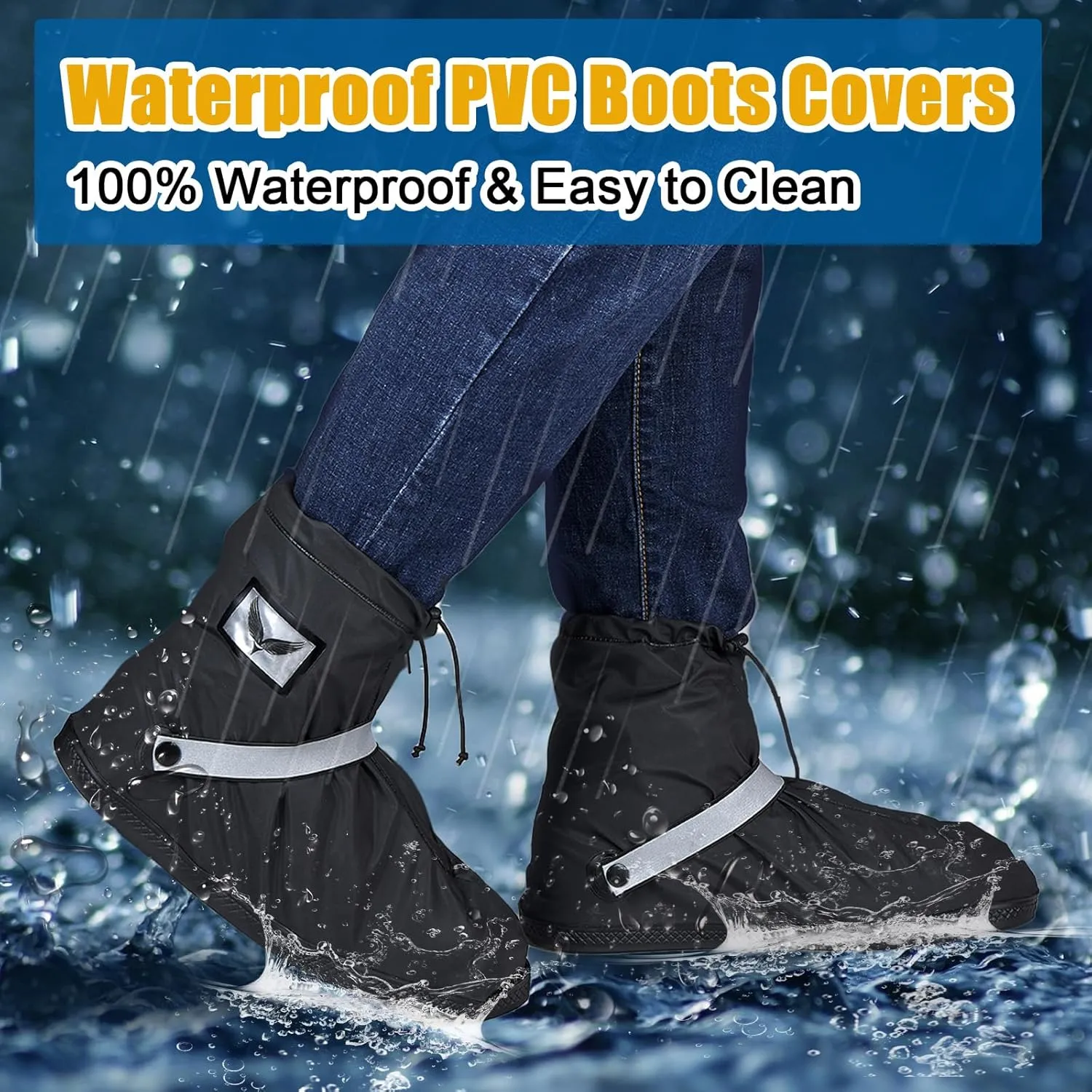 GARGOYLE BELLS Waterproof Rain Cover Boot Non-Slip Shoe Covers with Zipper and Reflector Heavy Duty Reusable Rain Boots for Men Women