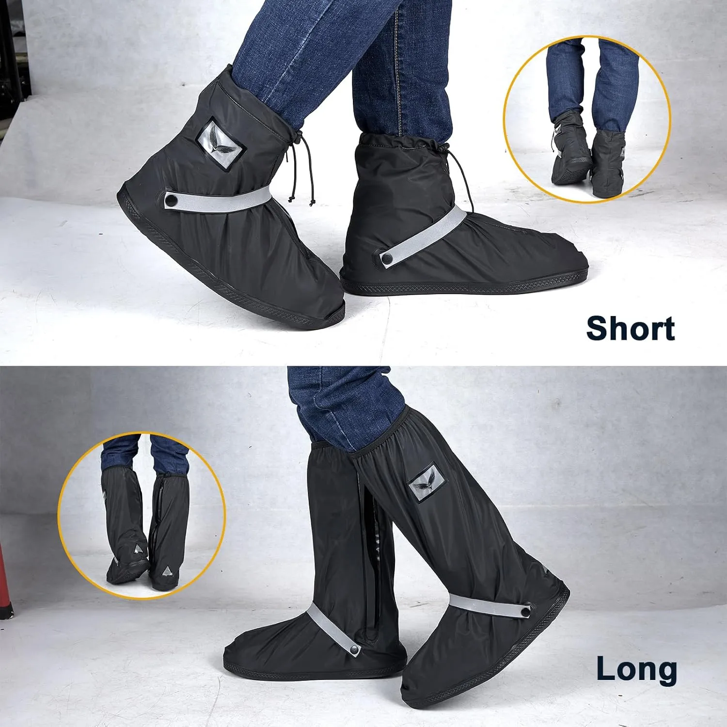 GARGOYLE BELLS Waterproof Rain Cover Boot Non-Slip Shoe Covers with Zipper and Reflector Heavy Duty Reusable Rain Boots for Men Women