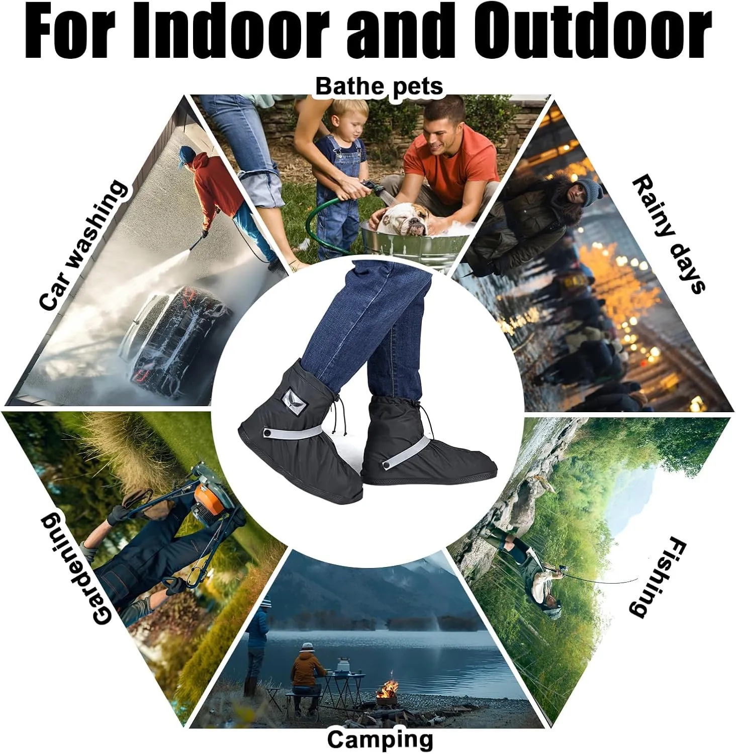 GARGOYLE BELLS Waterproof Rain Cover Boot Non-Slip Shoe Covers with Zipper and Reflector Heavy Duty Reusable Rain Boots for Men Women