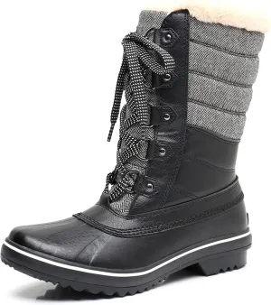 GAWBAW Women's Mid-Calf Waterproof Winter Snow Boots - Warm Faux Fur Lined Duck Boots Cold Weather Lace Up Fashion Boots