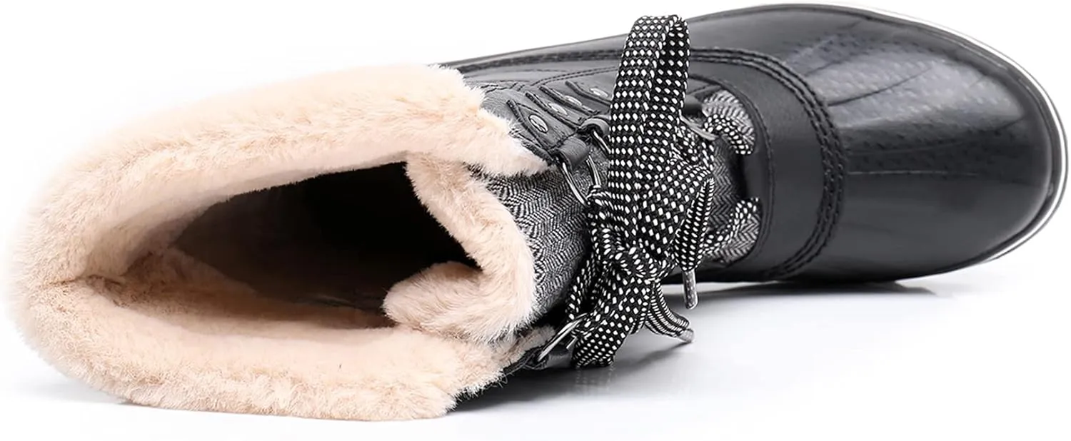 GAWBAW Women's Mid-Calf Waterproof Winter Snow Boots - Warm Faux Fur Lined Duck Boots Cold Weather Lace Up Fashion Boots