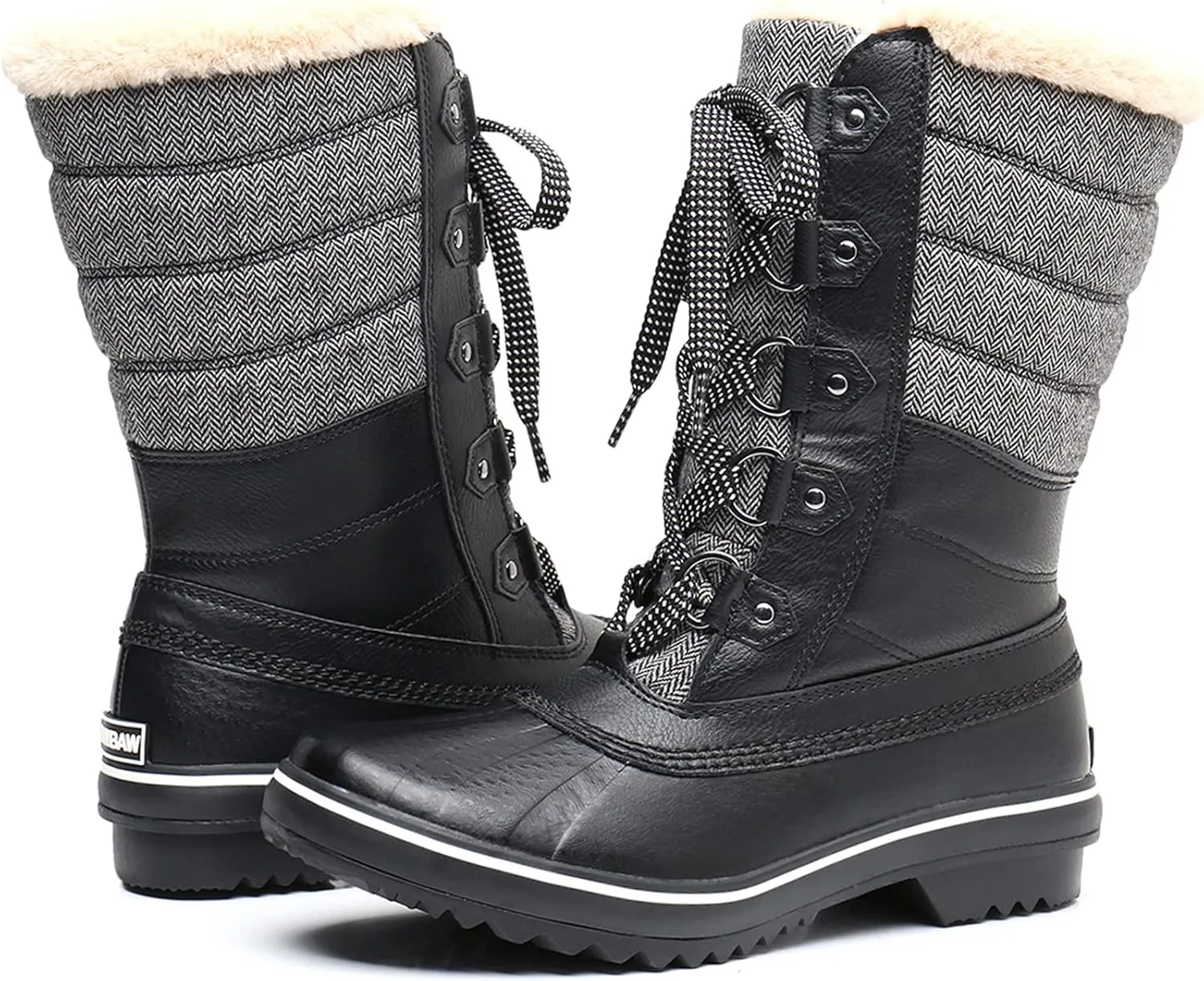 GAWBAW Women's Mid-Calf Waterproof Winter Snow Boots - Warm Faux Fur Lined Duck Boots Cold Weather Lace Up Fashion Boots