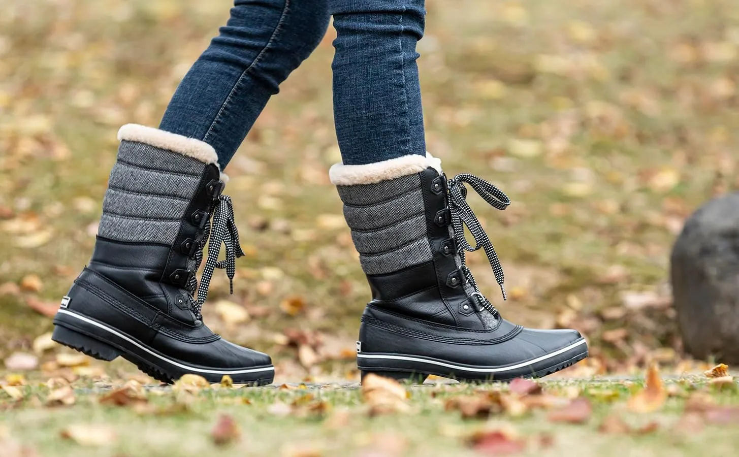 GAWBAW Women's Mid-Calf Waterproof Winter Snow Boots - Warm Faux Fur Lined Duck Boots Cold Weather Lace Up Fashion Boots
