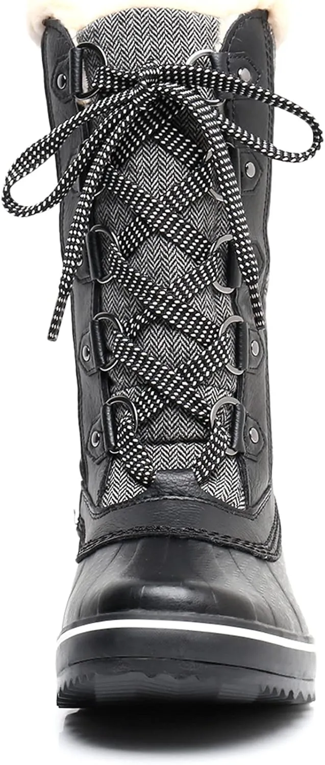 GAWBAW Women's Mid-Calf Waterproof Winter Snow Boots - Warm Faux Fur Lined Duck Boots Cold Weather Lace Up Fashion Boots