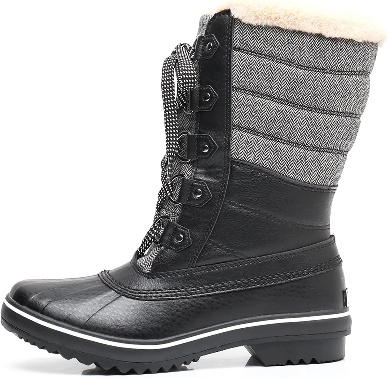 GAWBAW Women's Mid-Calf Waterproof Winter Snow Boots - Warm Faux Fur Lined Duck Boots Cold Weather Lace Up Fashion Boots