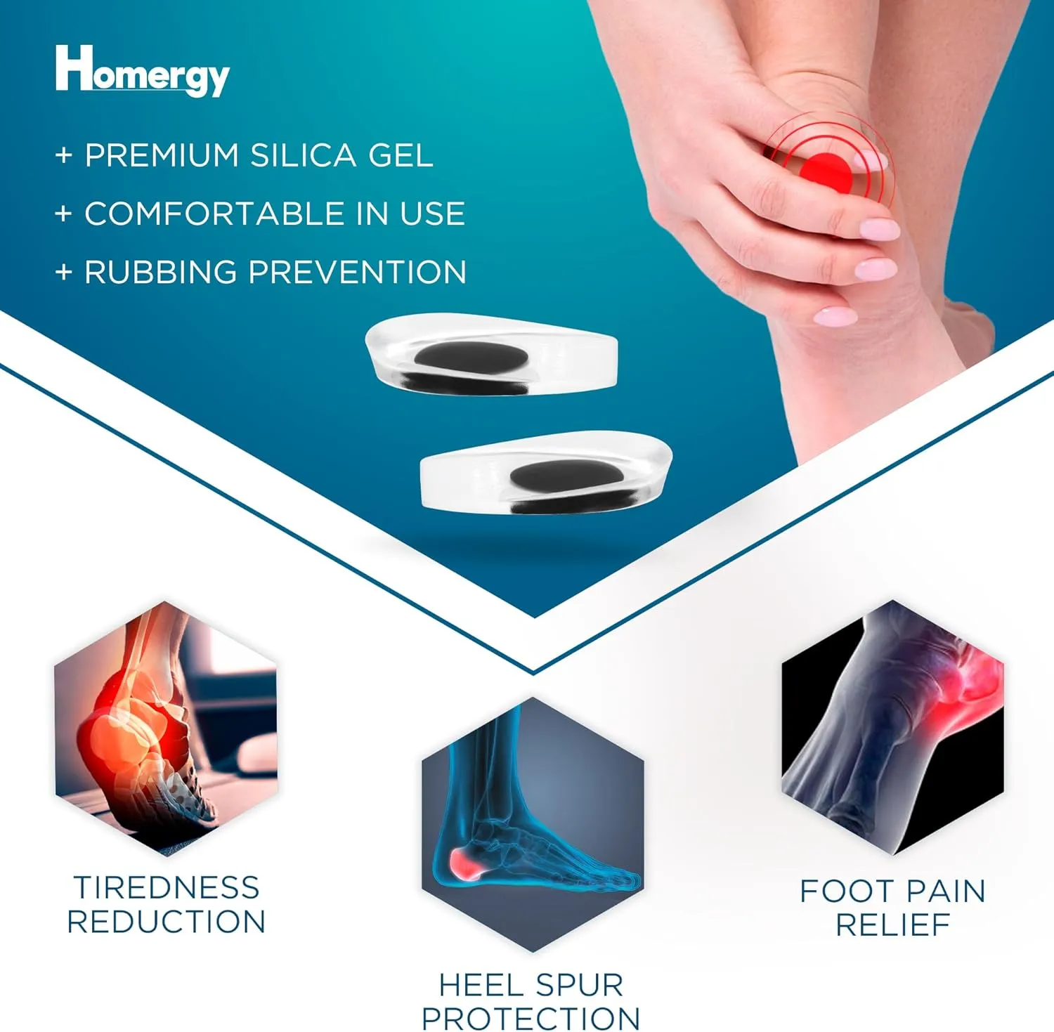 Gel Silicone Heel Cups/Pads, 2 Pack, FSA HSA Eligible, for Achilles Tendonitis, Shoe Wedge Inserts for Plantar Fasciitis, Bone Spur, Foot Pain Relief Support, Comfort Cushion Insoles for Women/Men