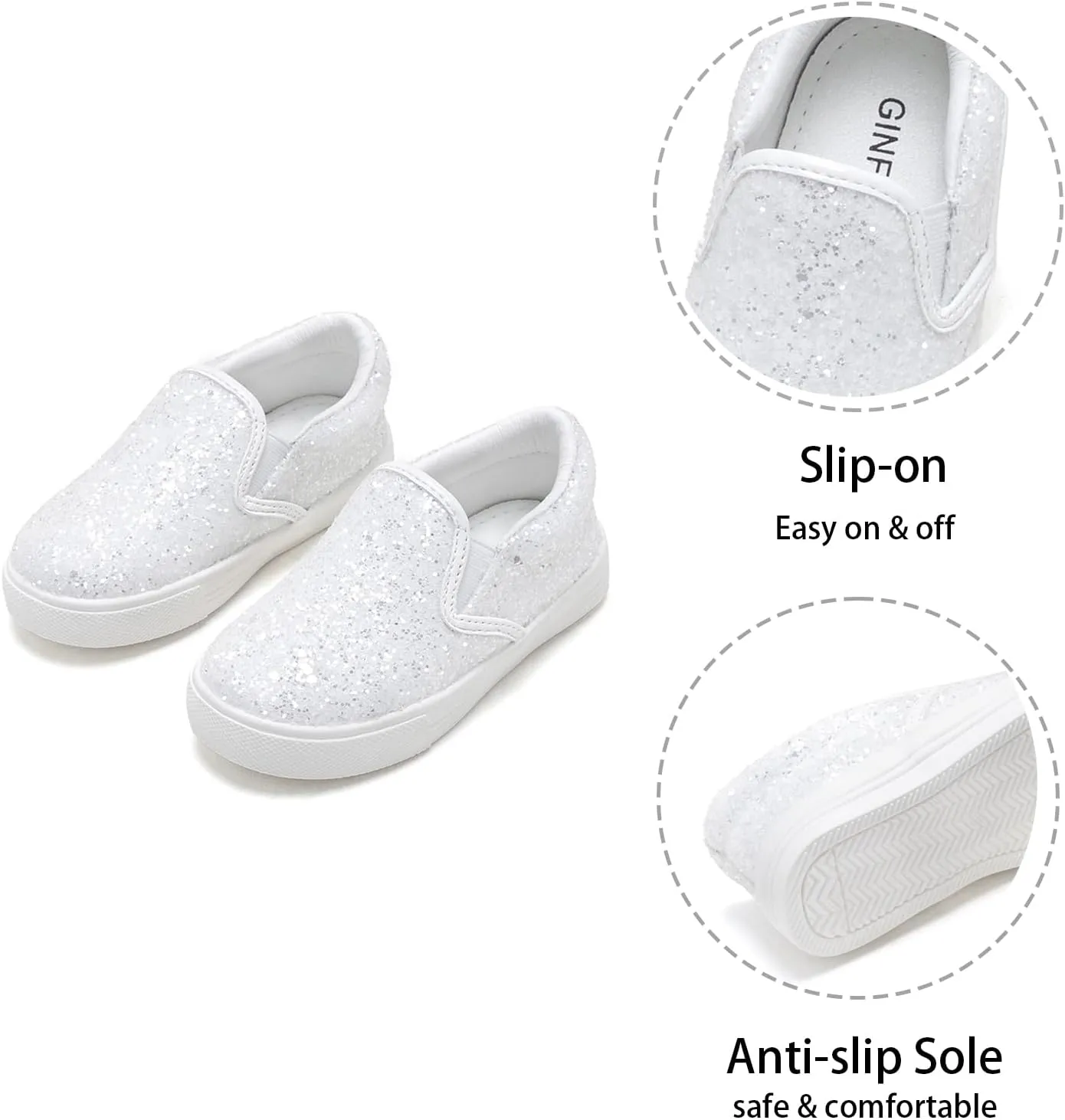 GINFIVE Toddler Girls Sneakers Little Girls Slip On Shoes Glitter Sneakers Toddler