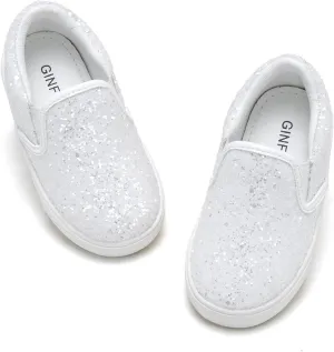 GINFIVE Toddler Girls Sneakers Little Girls Slip On Shoes Glitter Sneakers Toddler