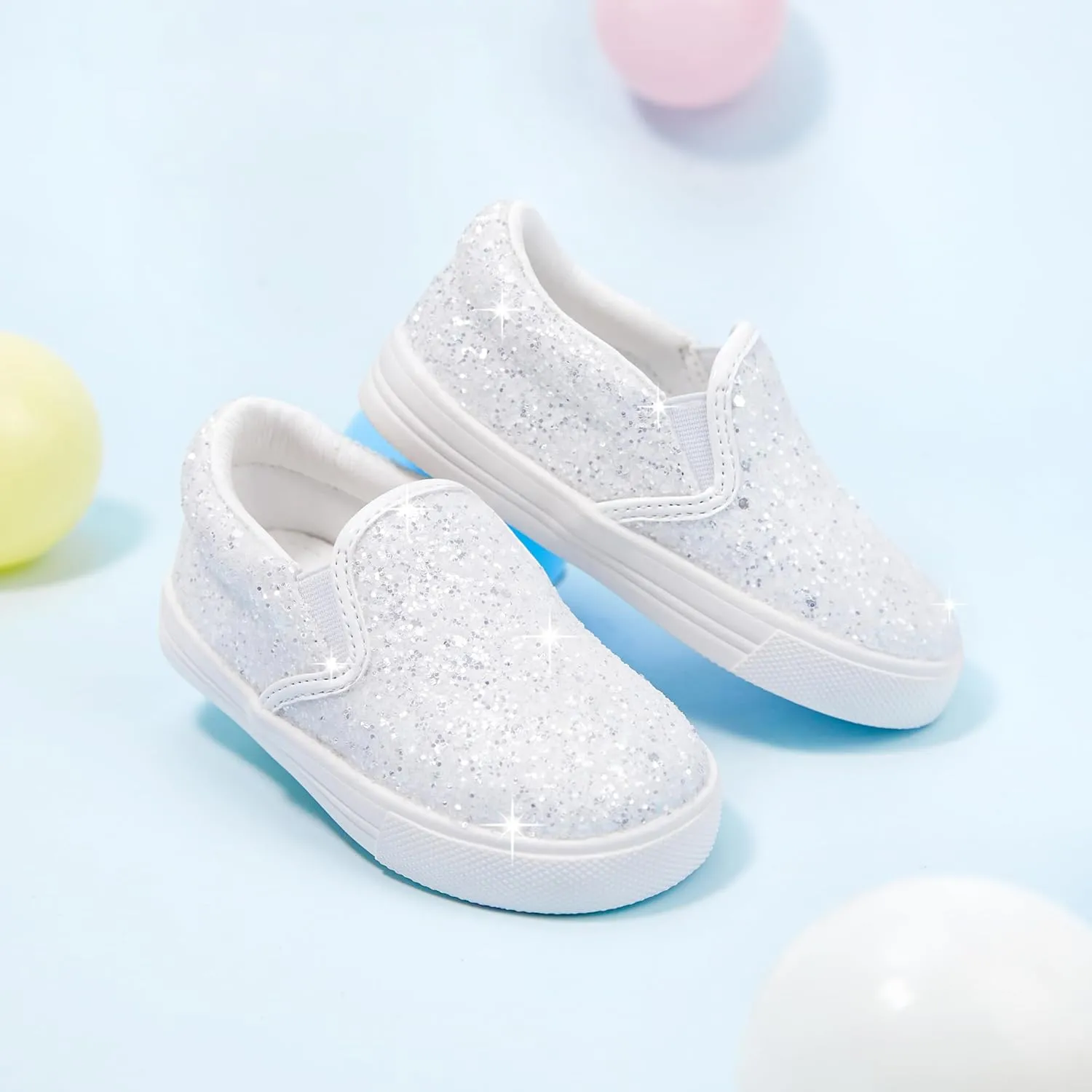 GINFIVE Toddler Girls Sneakers Little Girls Slip On Shoes Glitter Sneakers Toddler