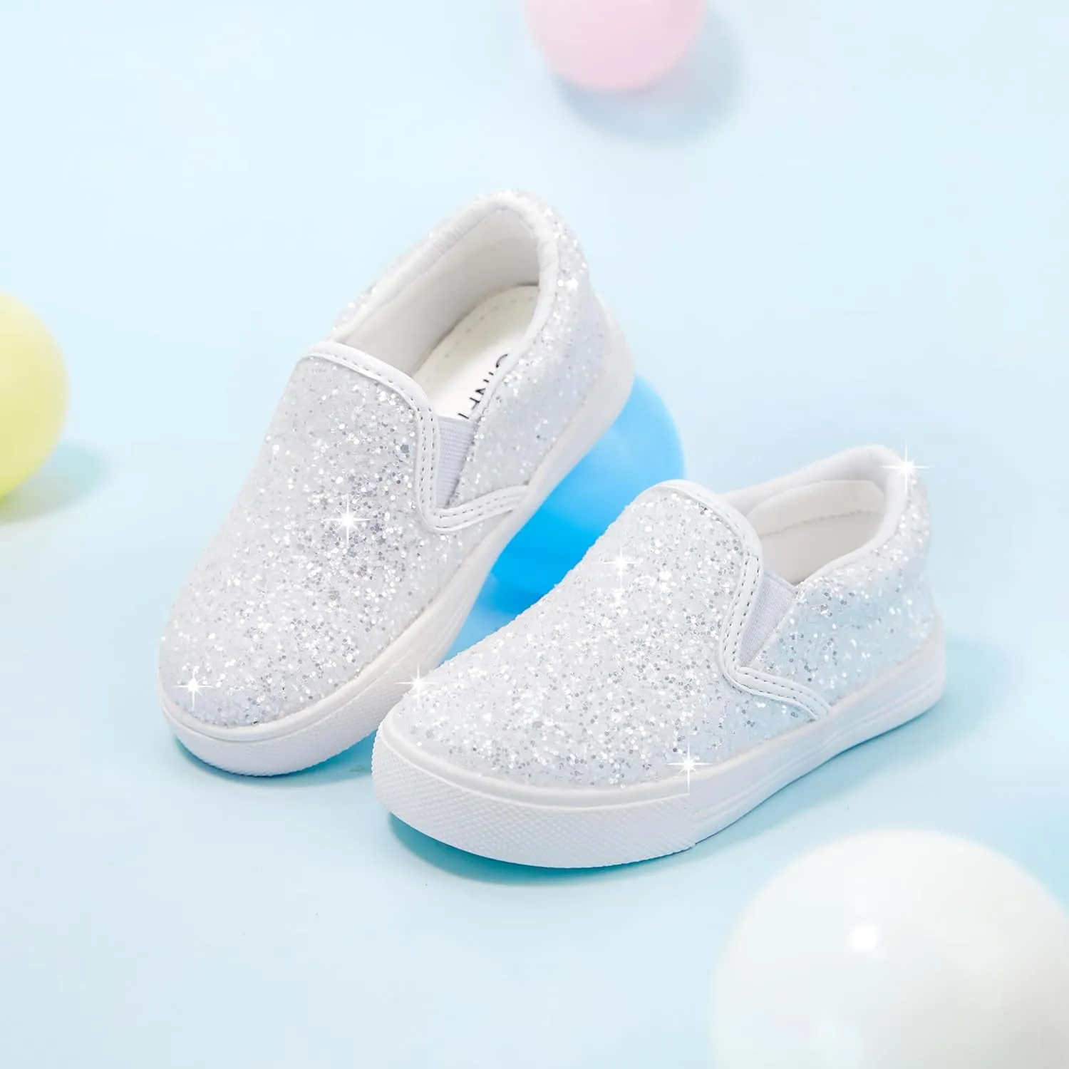 GINFIVE Toddler Girls Sneakers Little Girls Slip On Shoes Glitter Sneakers Toddler