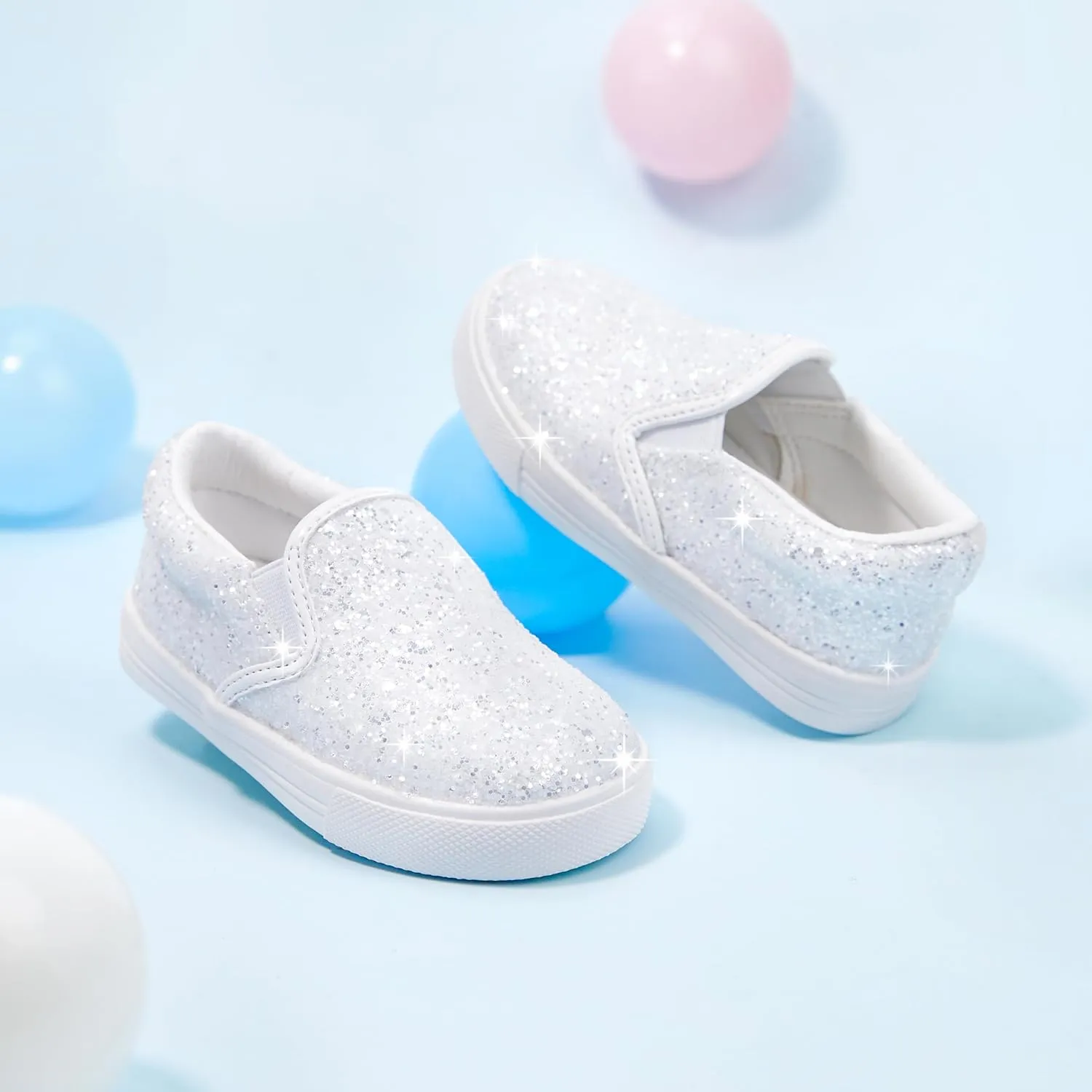 GINFIVE Toddler Girls Sneakers Little Girls Slip On Shoes Glitter Sneakers Toddler