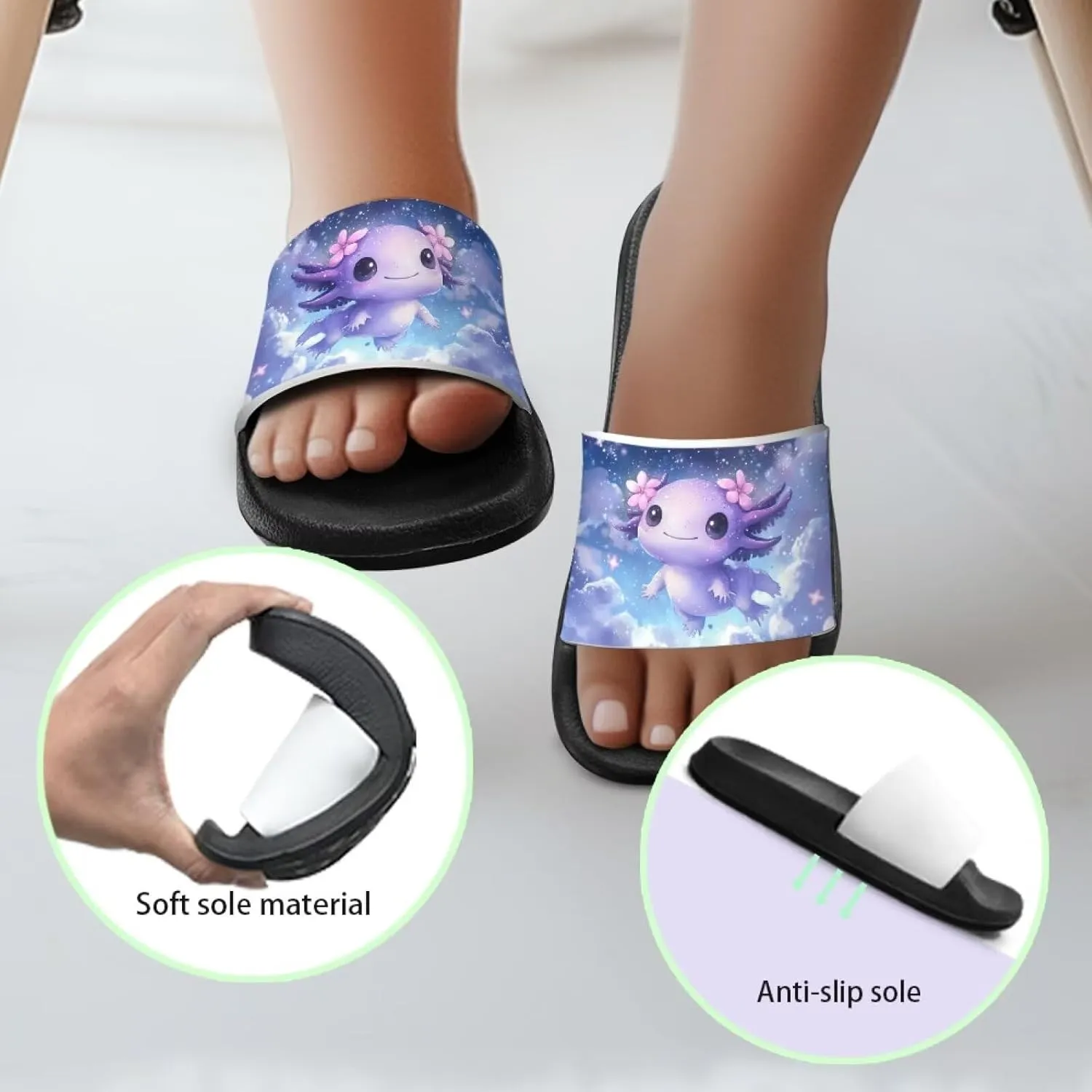 Girls Slide Sandals Axolotl Theme Summer Slippers for Kids Shower Shoes