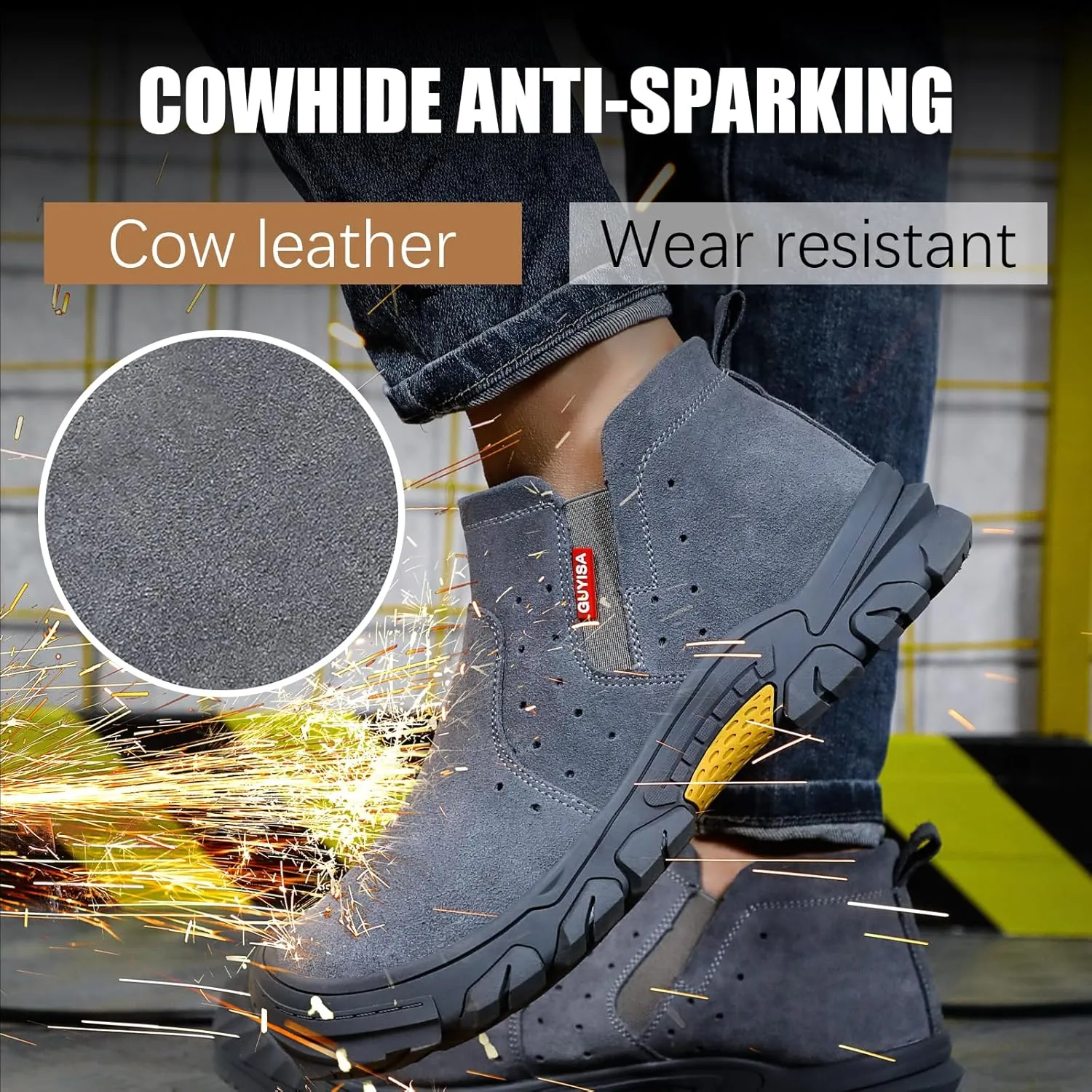 GLANOUDUN Welding Work Boots for Men Slip on Steel Toe Shoes for Men Indestructible Steel Toe Boots Welder Men's Working Shoes Fireproof Safety Footwear for Construction Men's Work & Safety Footwear