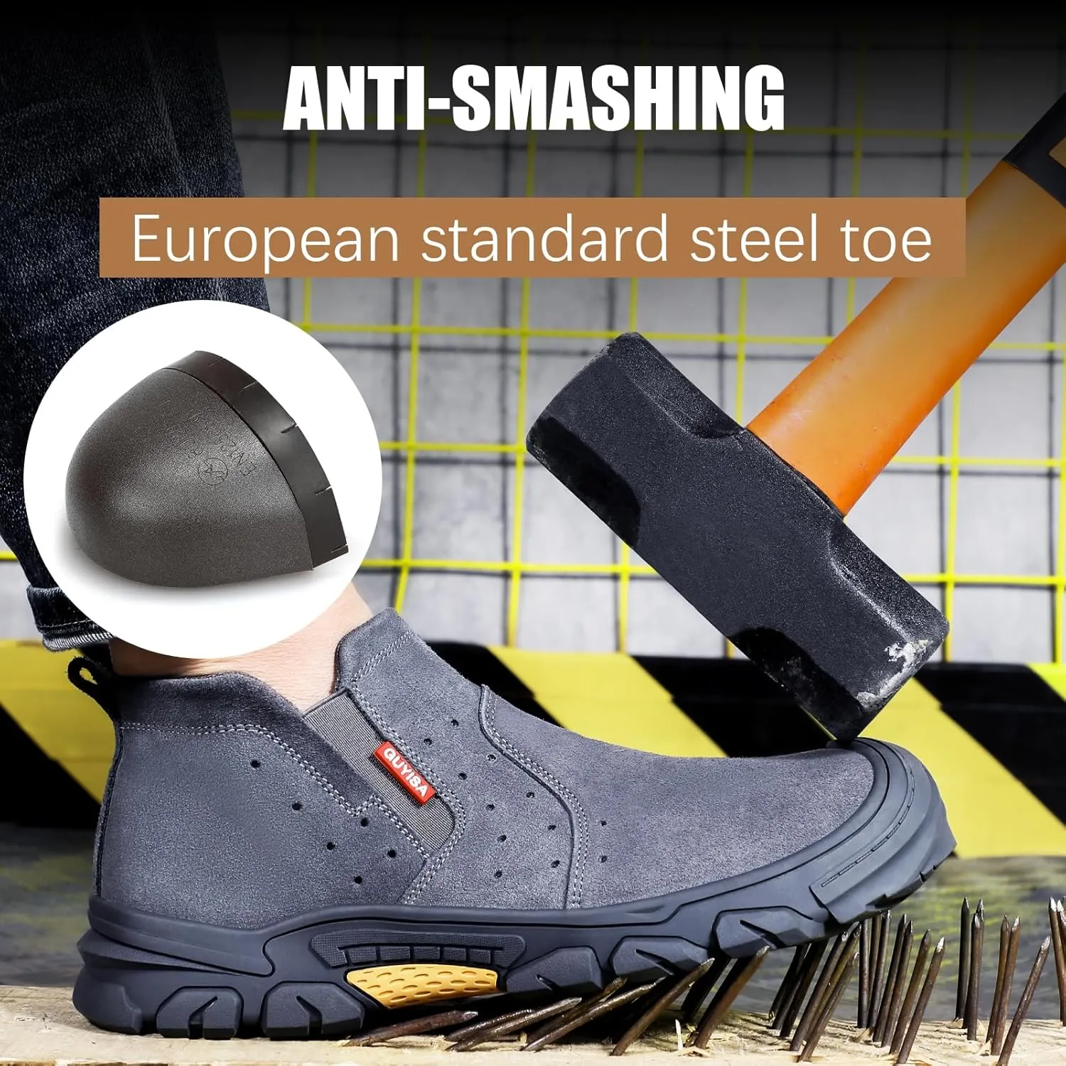 GLANOUDUN Welding Work Boots for Men Slip on Steel Toe Shoes for Men Indestructible Steel Toe Boots Welder Men's Working Shoes Fireproof Safety Footwear for Construction Men's Work & Safety Footwear