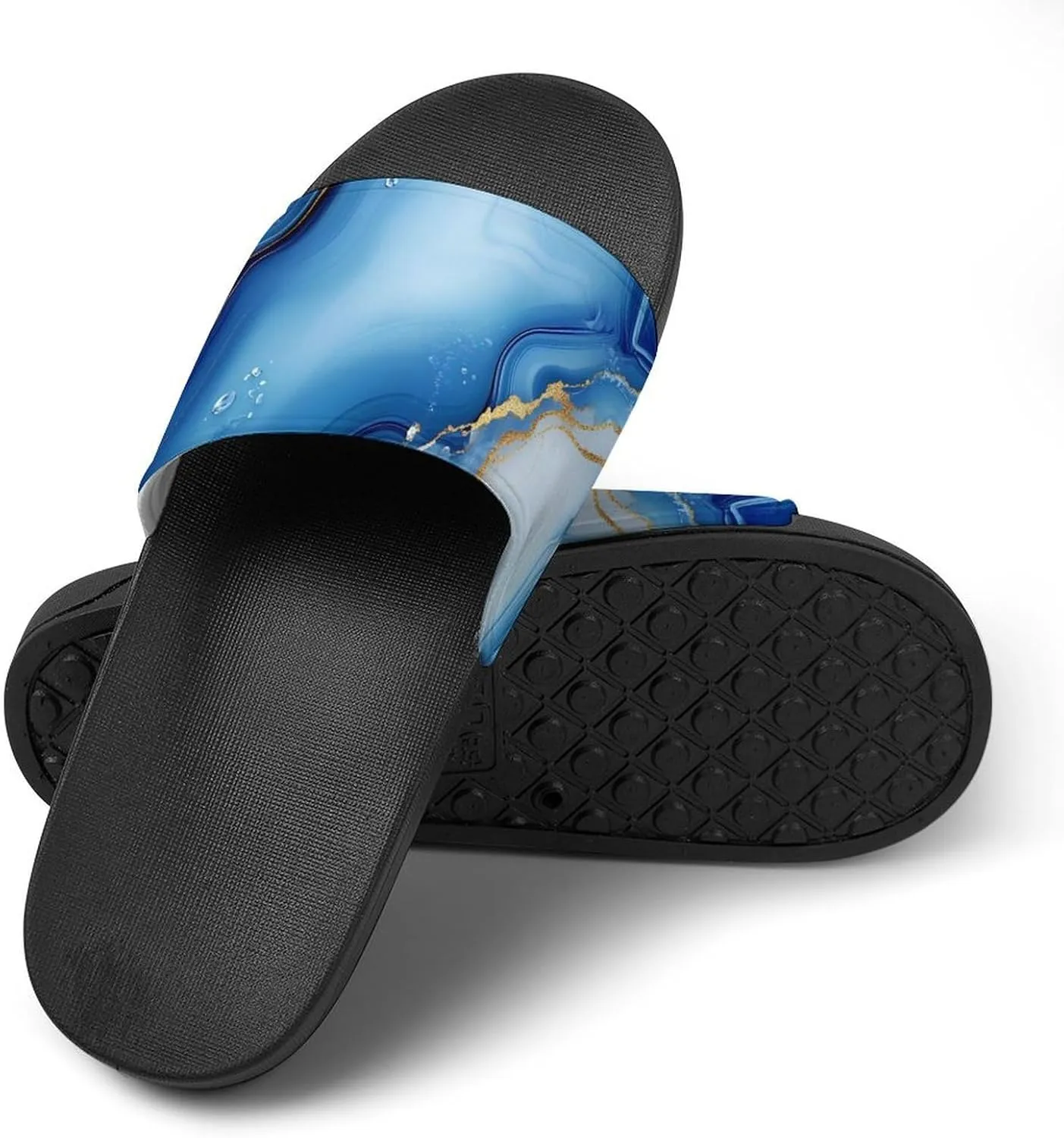 Gold White Blue Agate Paint Funny House Sandals Non Slip Shower Slippers Quick Drying Bathroom Shoes for Women Men