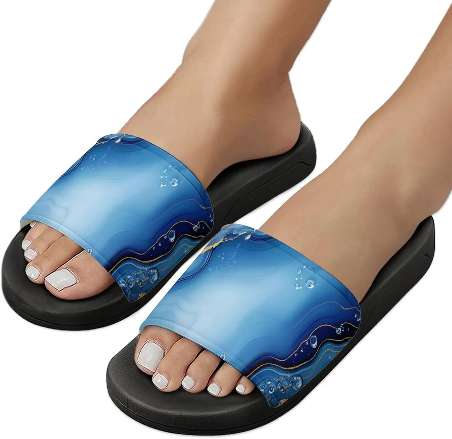 Gold White Blue Agate Paint Funny House Sandals Non Slip Shower Slippers Quick Drying Bathroom Shoes for Women Men