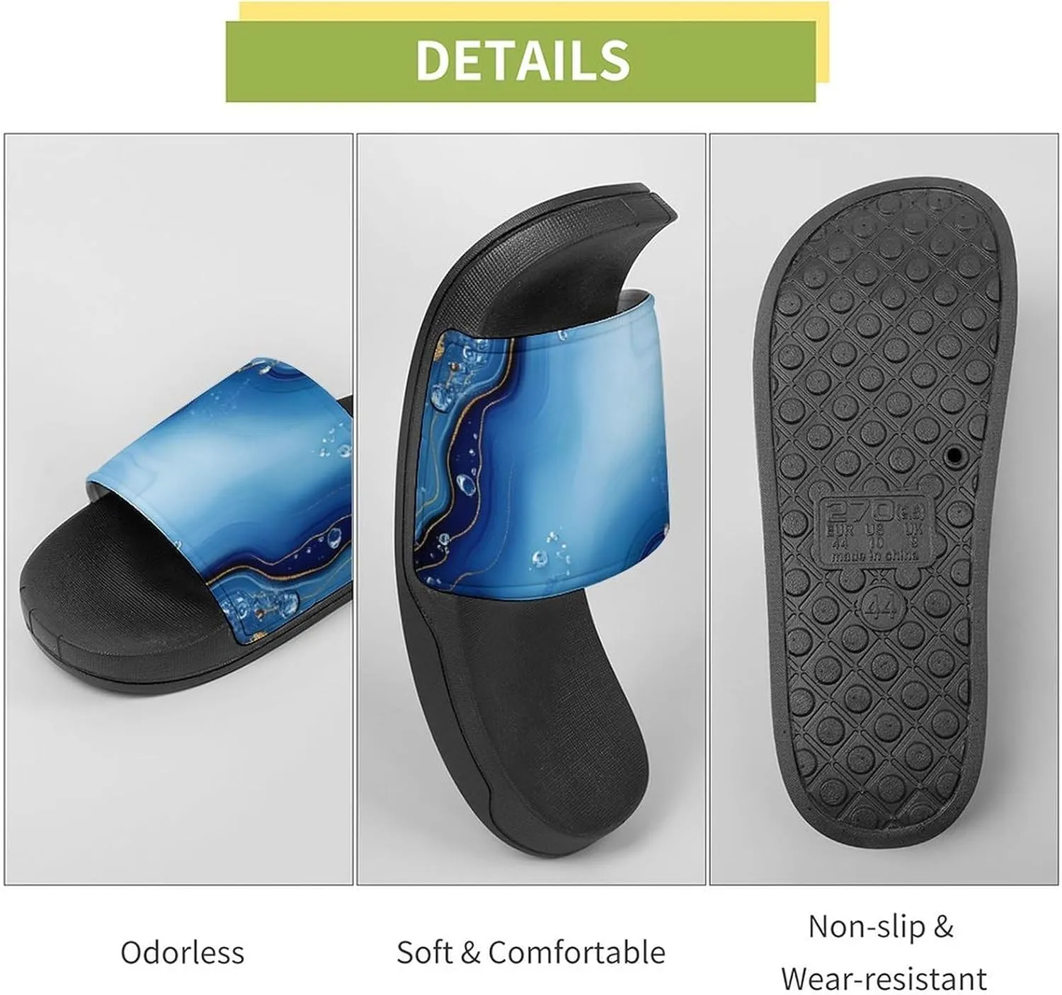 Gold White Blue Agate Paint Funny House Sandals Non Slip Shower Slippers Quick Drying Bathroom Shoes for Women Men