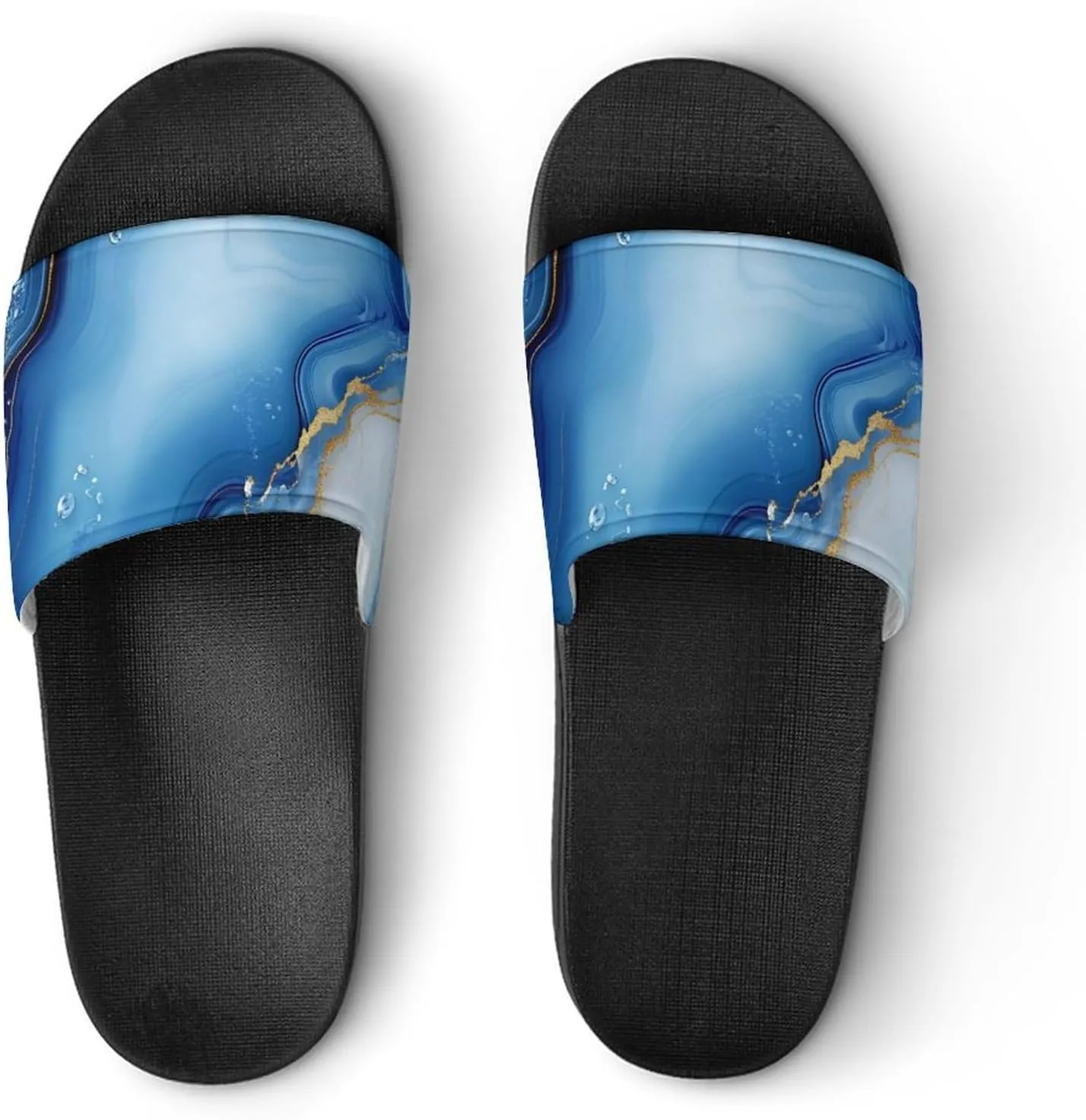 Gold White Blue Agate Paint Funny House Sandals Non Slip Shower Slippers Quick Drying Bathroom Shoes for Women Men