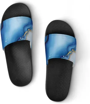 Gold White Blue Agate Paint Funny House Sandals Non Slip Shower Slippers Quick Drying Bathroom Shoes for Women Men
