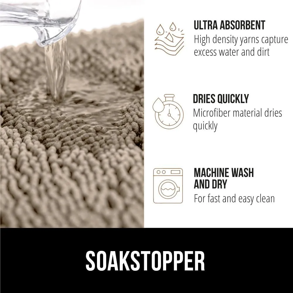 GORILLA GRIP Ultra Absorbent Grippy Doormat for Muddy Dog Paws, 60x36 Machine Washable Soakstopper Rugs Cleaner Floors, Bed Mat for Dirty Dogs, Indoor Entrance Door Rug Pet Bed Mats Beige
